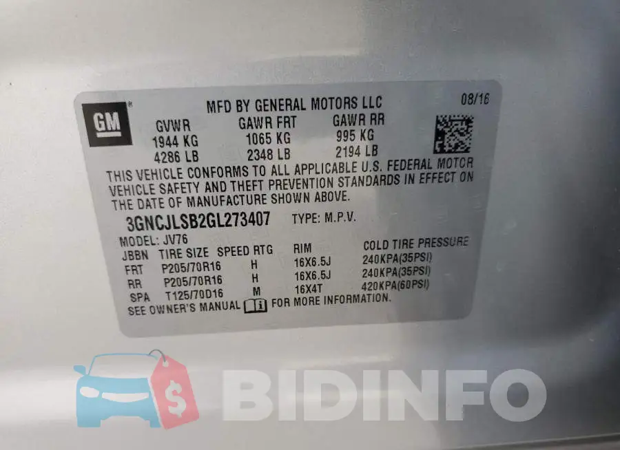 3GNCJLSB2GL273407 Photo# 14