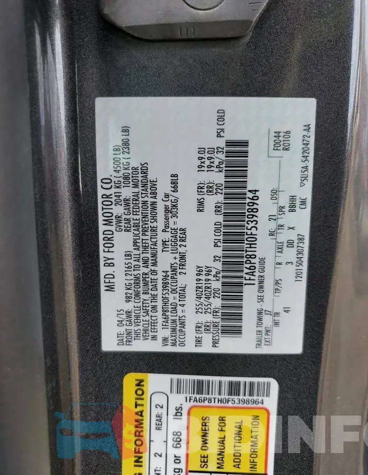 1FA6P8TH0F5398964 Photo# 13