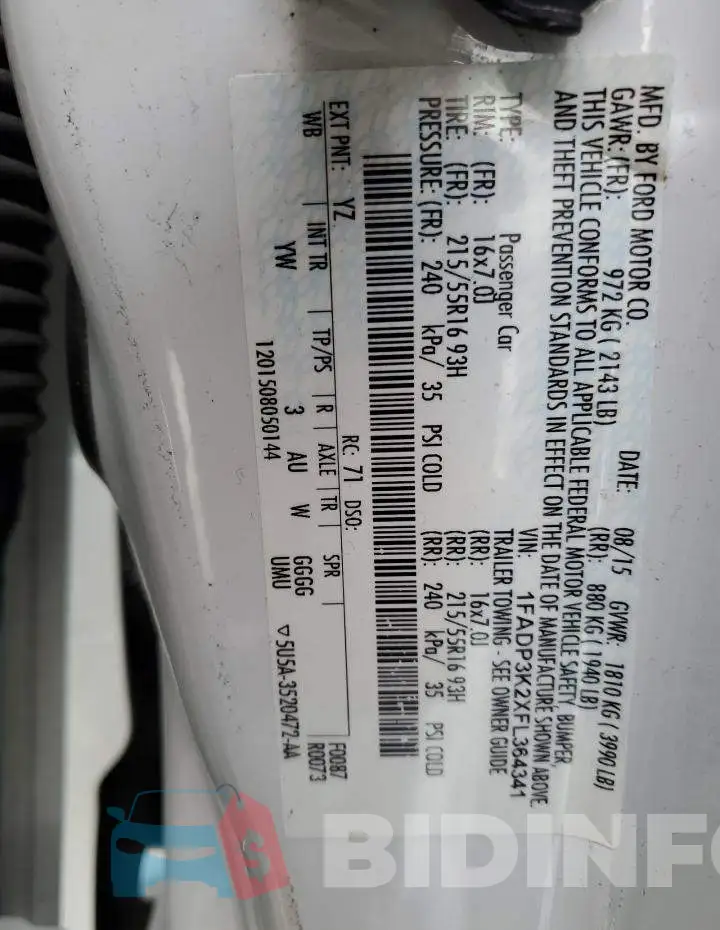 1FADP3K2XFL364341 Photo# 12