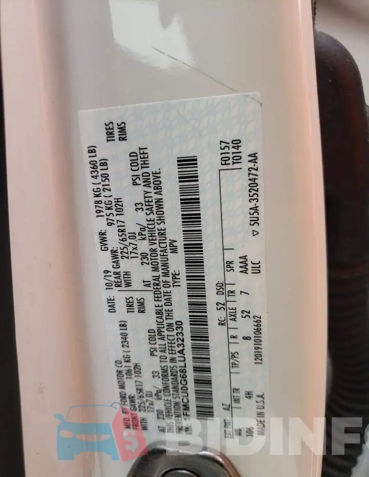 1FMCU0G68LUA32330 Photo# 14