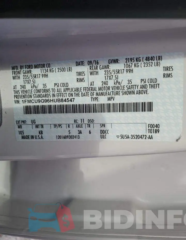 1FMCU9G96HUB84547 Photo# 12