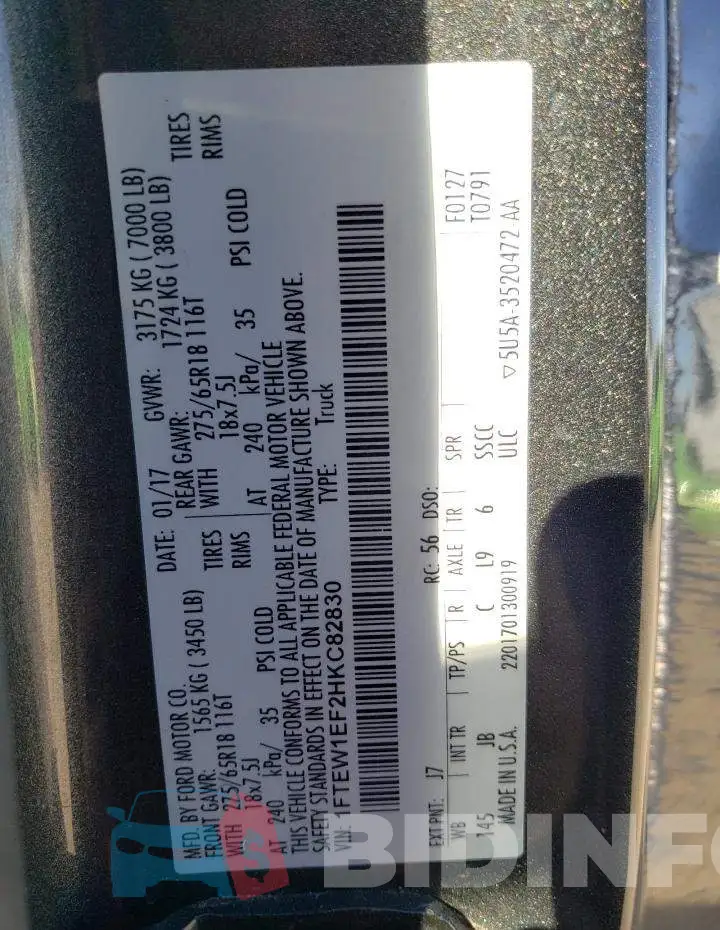 1FTEW1EF2HKC82830 Photo# 12