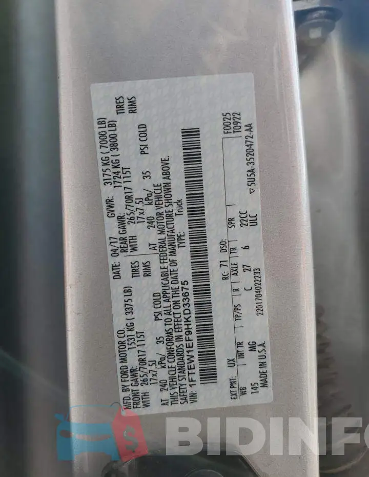 1FTEW1EF9HKD33675 Photo# 12