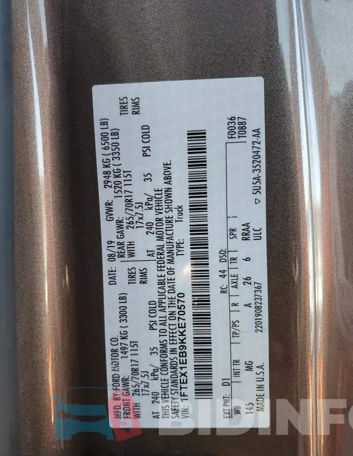 1FTEX1EB9KKE70570 Photo# 12