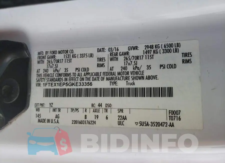 1FTEX1EP5GKE33356 Photo# 12