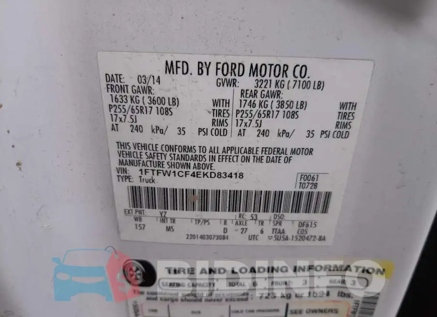 1FTFW1CF4EKD83418 Photo# 12