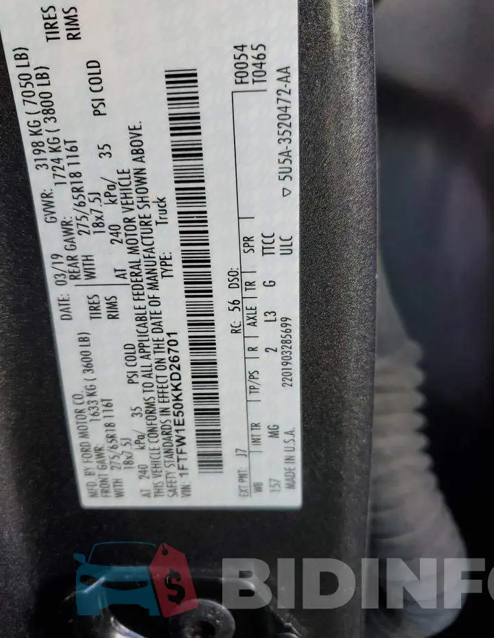 1FTFW1E50KKD26701 Photo# 12