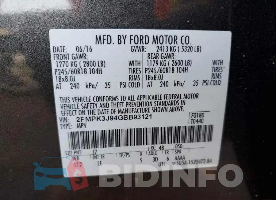 2FMPK3J94GBB93121 Photo# 13