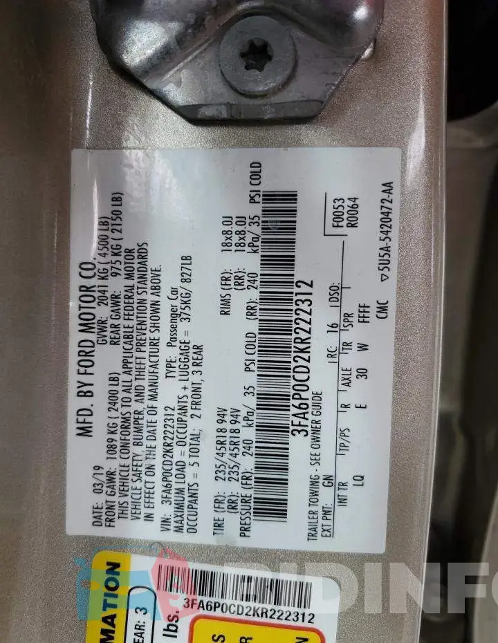 3FA6P0CD2KR222312 Photo# 13