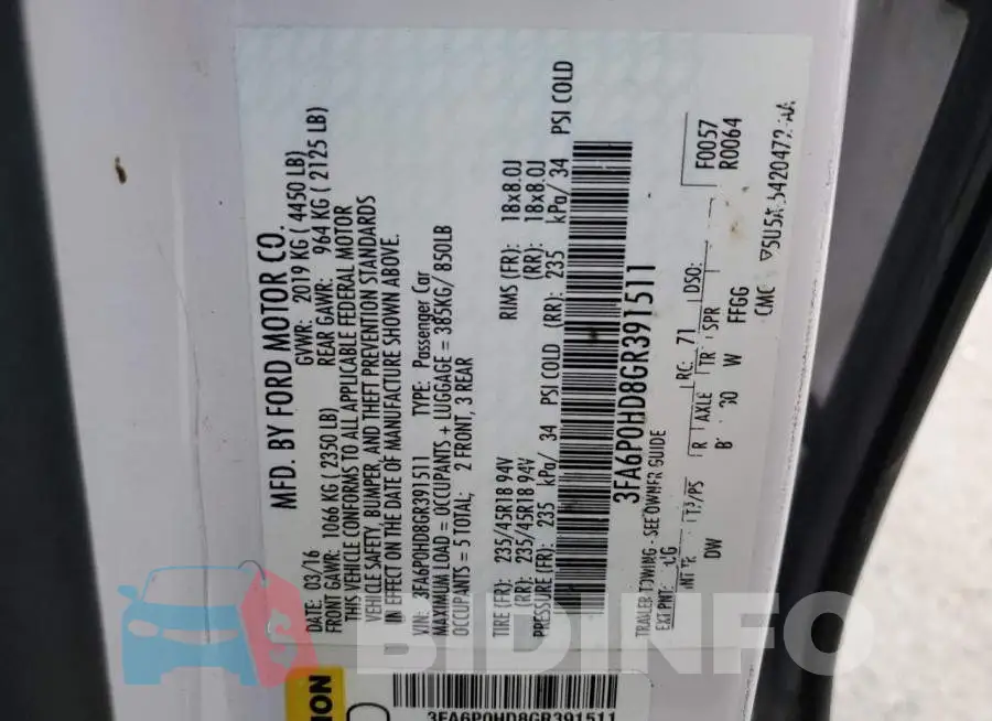 3FA6P0HD8GR391511 Photo# 12
