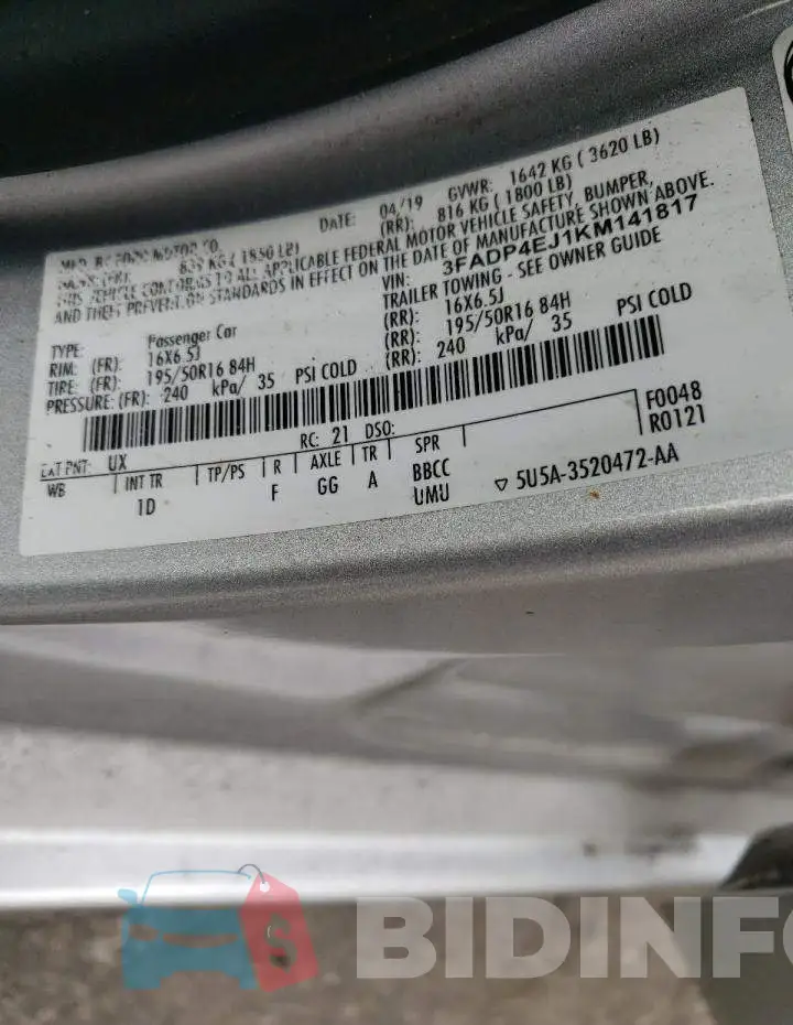 3FADP4EJ1KM141817 Photo# 12