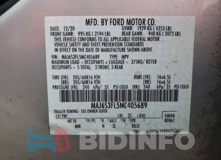 MAJ6S3FL5MC405689 Photo# 13