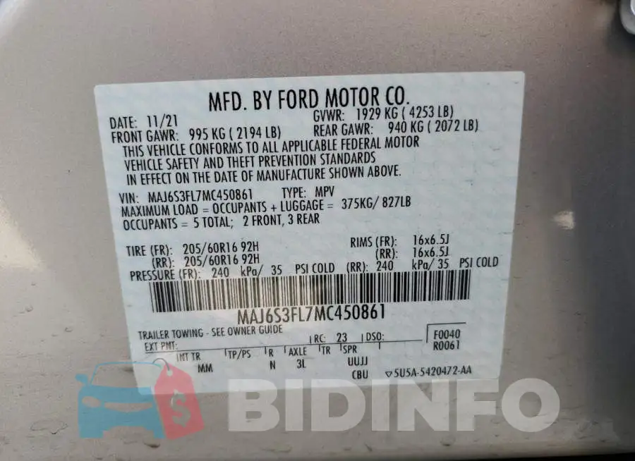 MAJ6S3FL7MC450861 Photo# 13