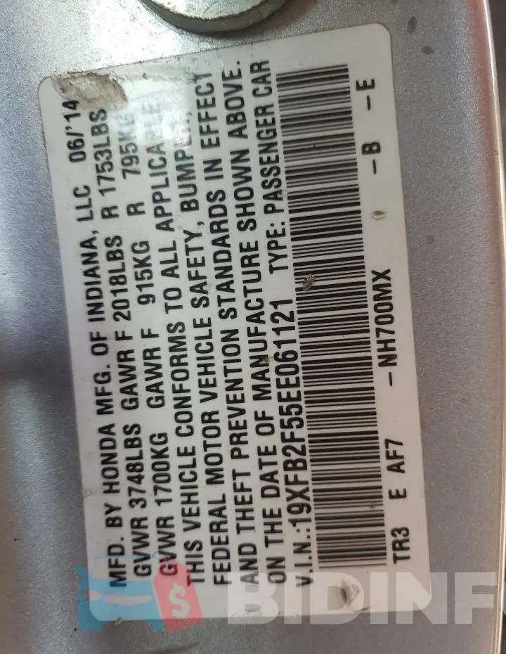 19XFB2F55EE061121 Photo# 12