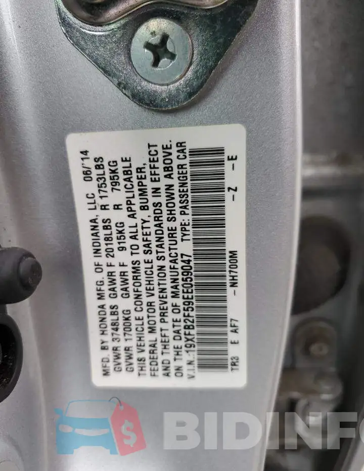 19XFB2F59EE059047 Photo# 12