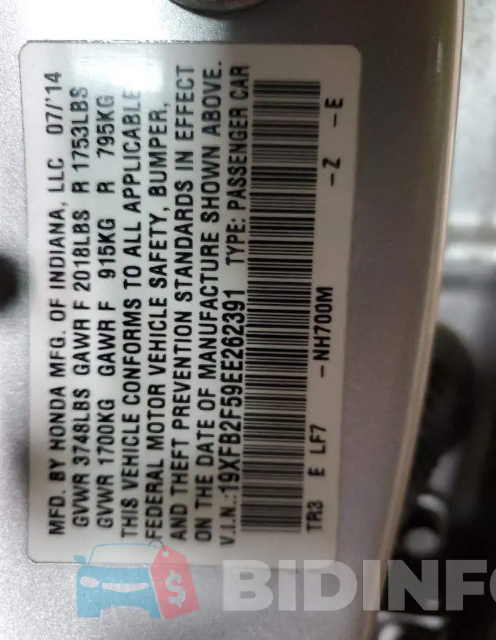 19XFB2F59EE262391 Photo# 13