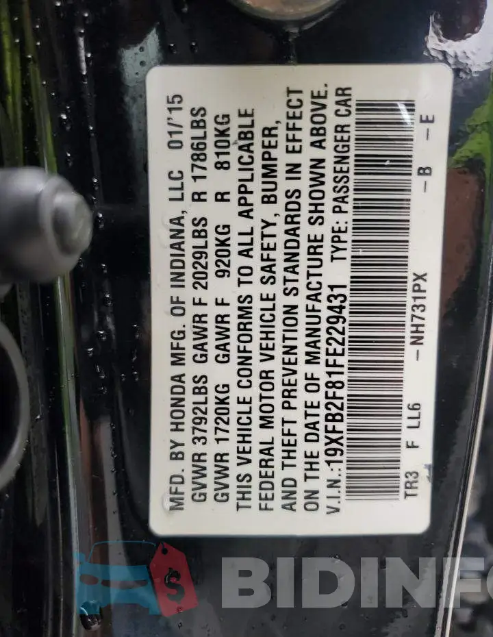 19XFB2F81FE229431 Photo# 12