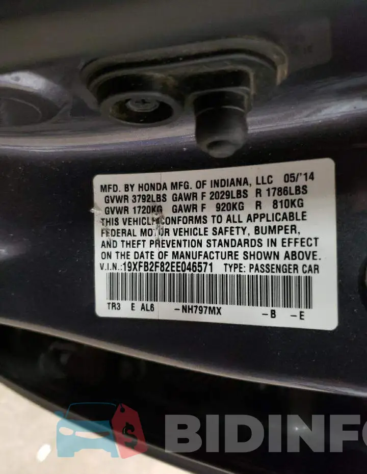 19XFB2F82EE046571 Photo# 12