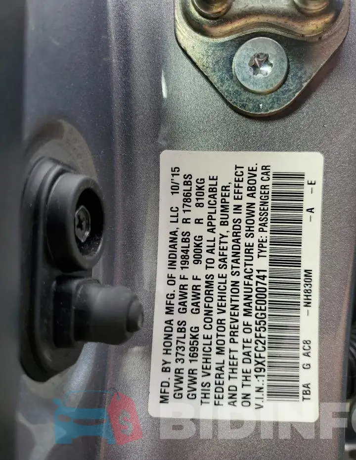 19XFC2F55GE000741 Photo# 12