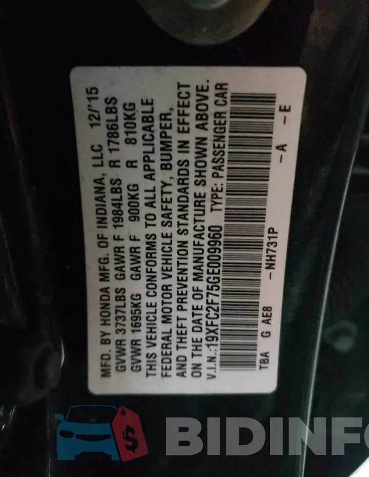 19XFC2F75GE009960 Photo# 12