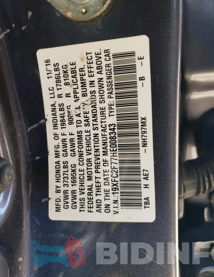 19XFC2F77HE008343 Photo# 12
