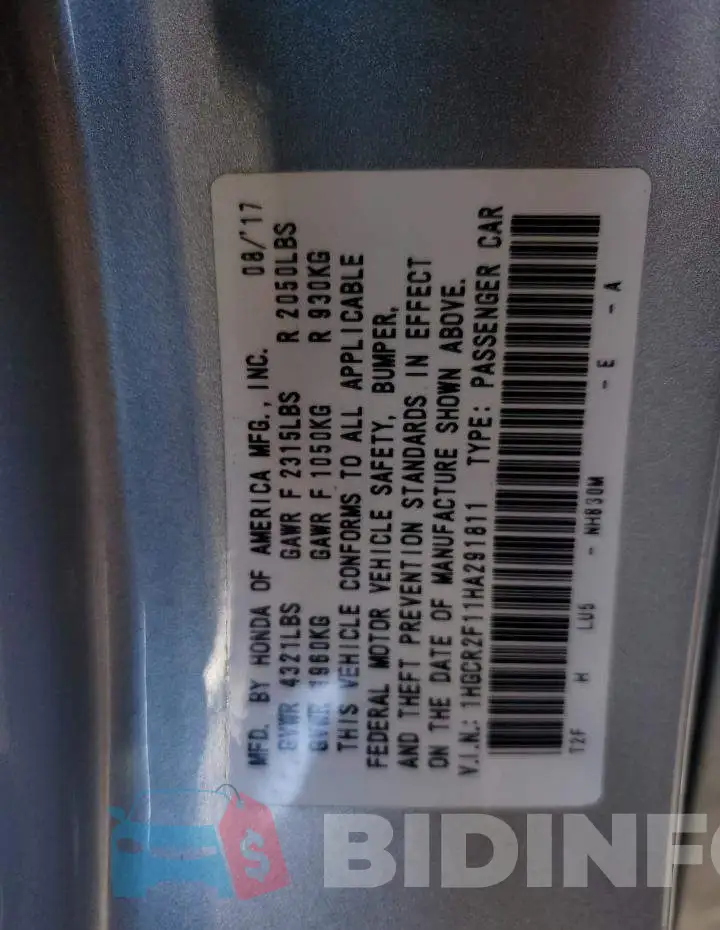 1HGCR2F11HA291811 Photo# 12