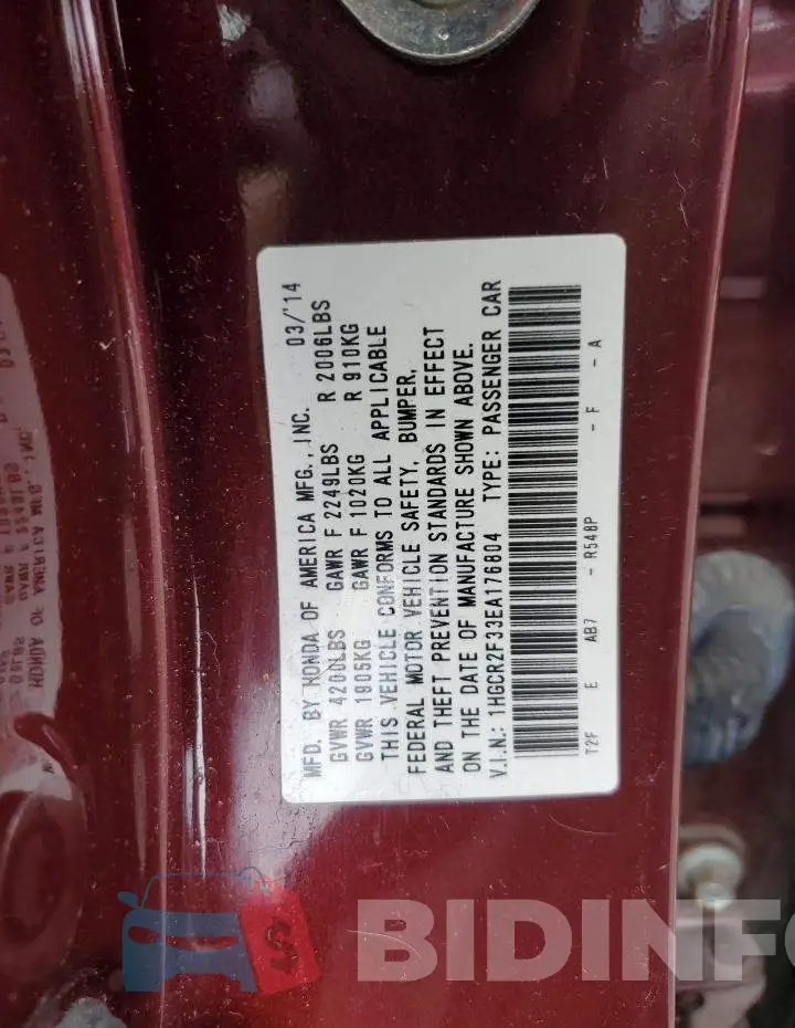 1HGCR2F33EA176804 Photo# 12