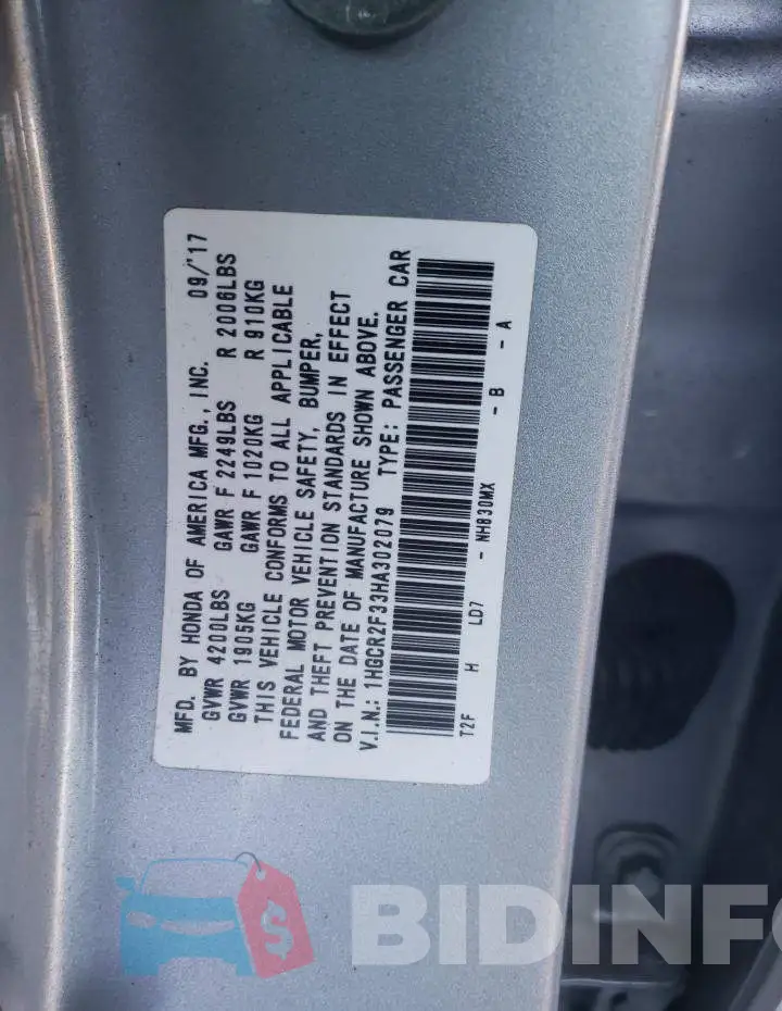 1HGCR2F33HA302079 Photo# 12