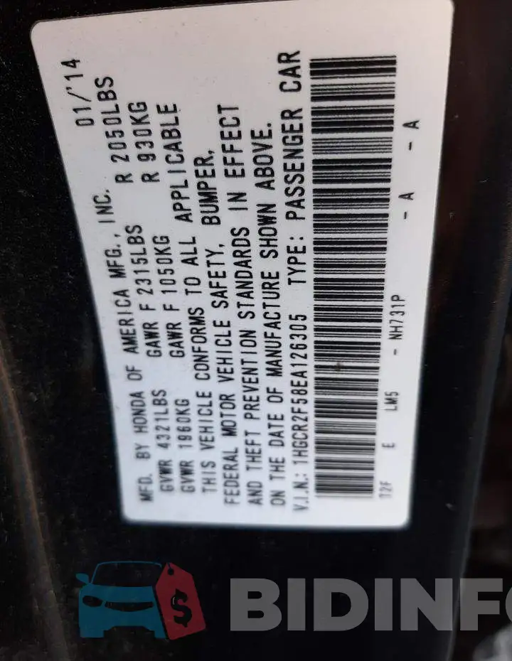 1HGCR2F58EA126305 Photo# 12