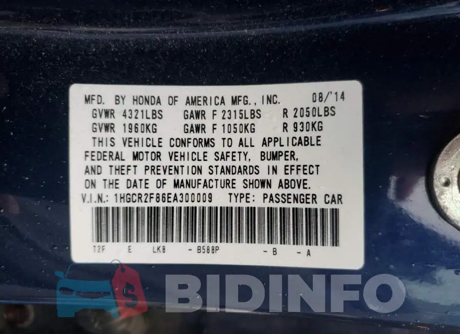 1HGCR2F86EA300009 Photo# 12