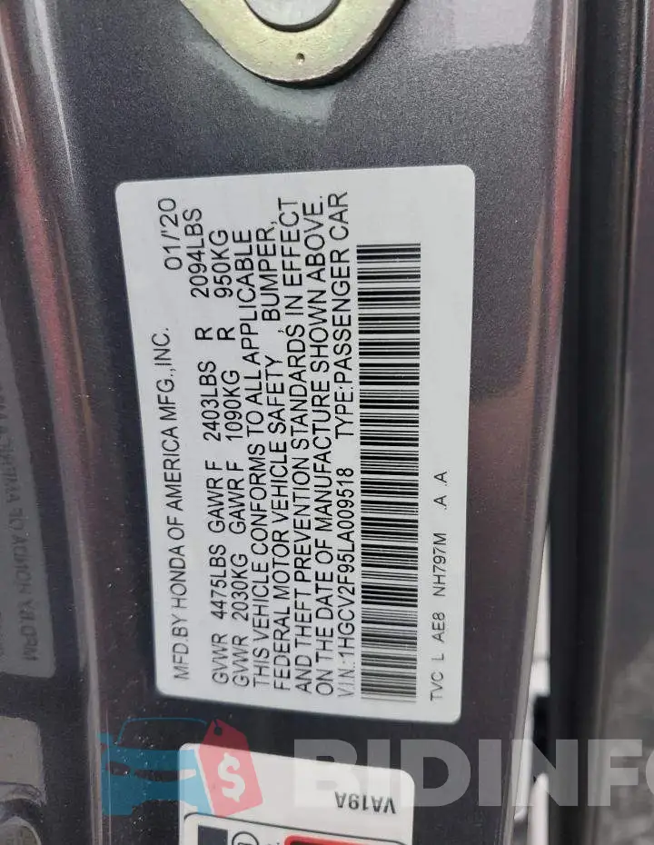 1HGCV2F95LA009518 Photo# 12