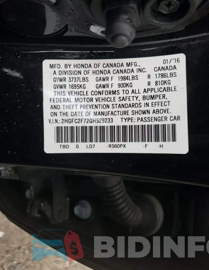 2HGFC2F72GH529233 Photo# 12