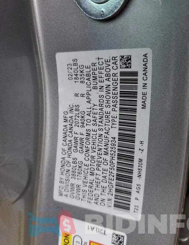 2HGFE2F50PH525934 Photo# 13