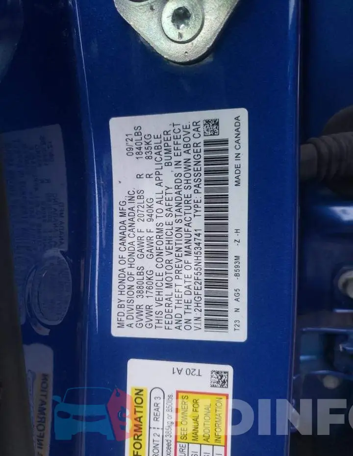 2HGFE2F55NH534741 Photo# 12