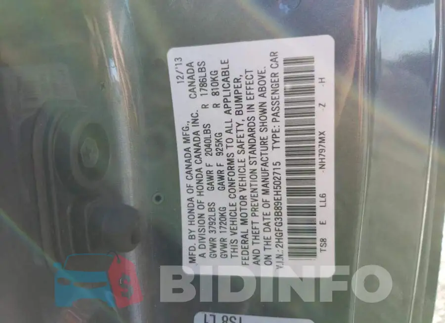 2HGFG3B89EH502715 Photo# 12
