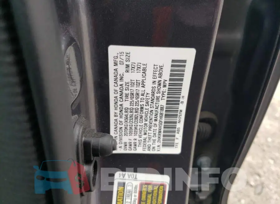 2HKRM4H50FH681887 Photo# 14