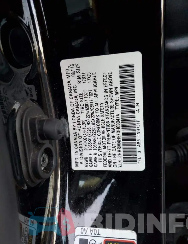 2HKRM4H57GH690474 Photo# 12