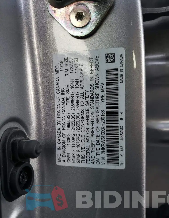 2HKRW6H3XKH200168 Photo# 13