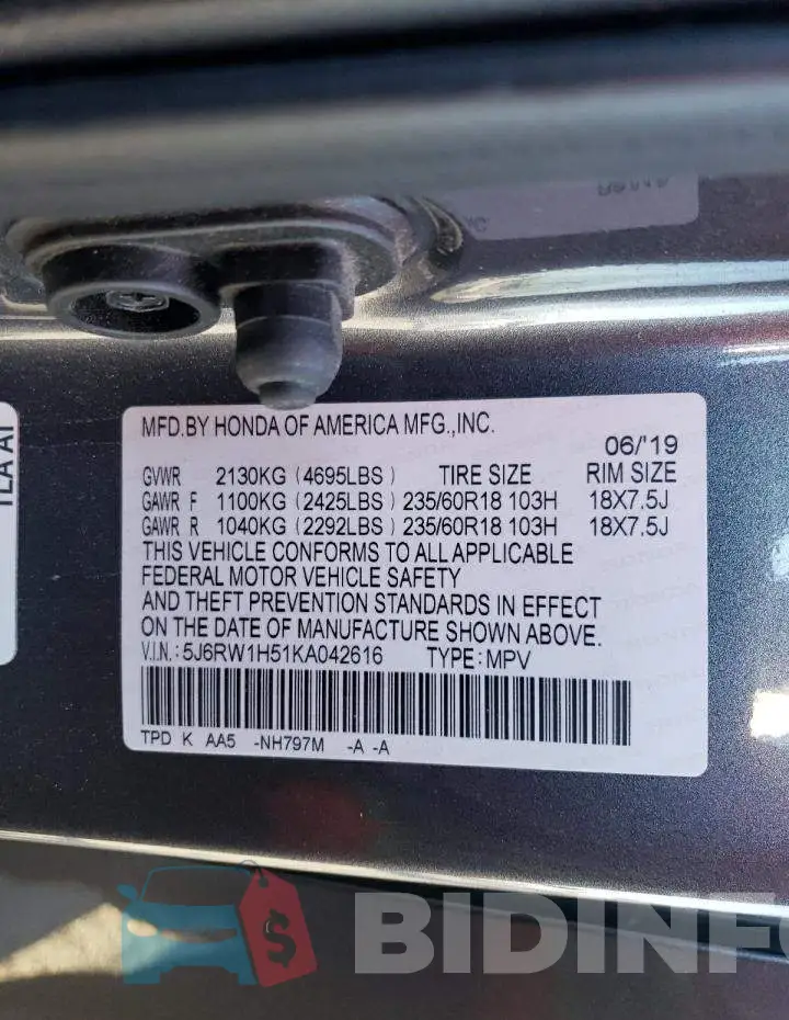 5J6RW1H51KA042616 Photo# 13