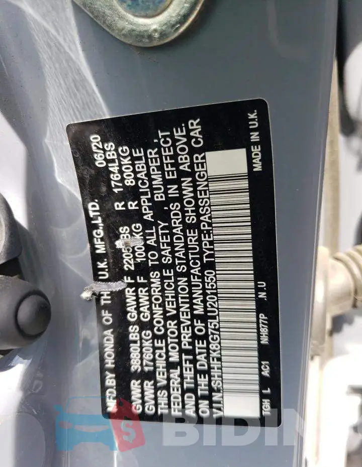 SHHFK8G75LU201550 Photo# 12