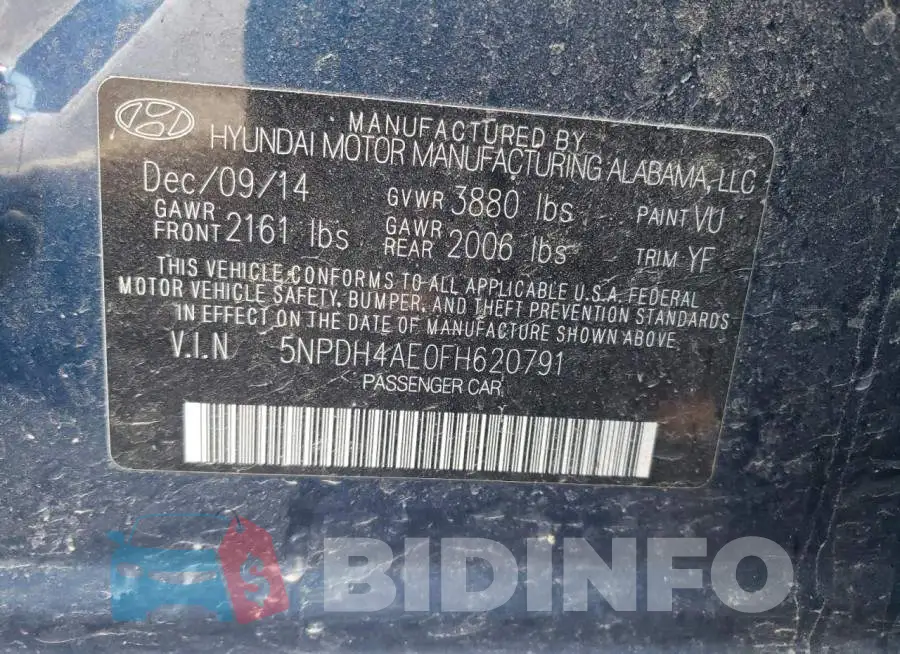 5NPDH4AE0FH620791 Photo# 13