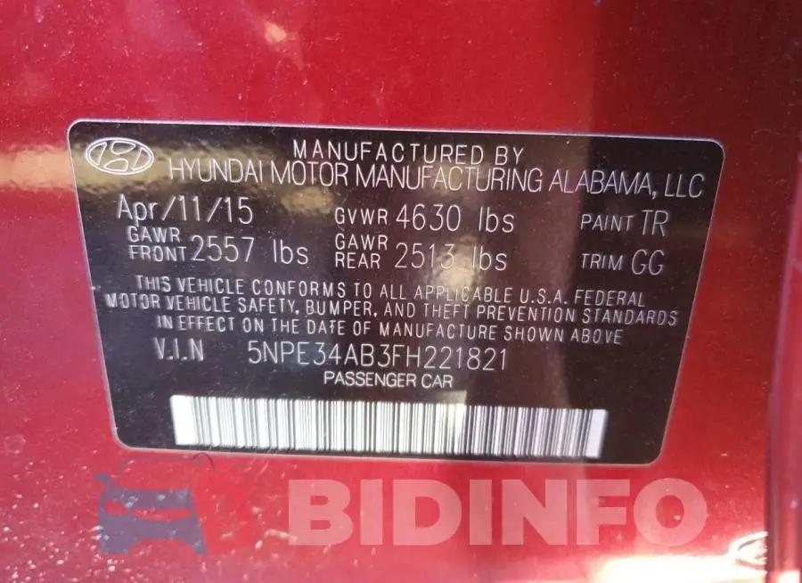 5NPE34AB3FH221821 Photo# 12