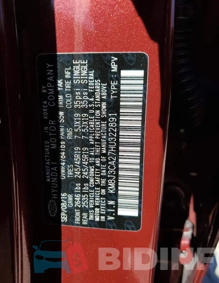KM8J3CA27HU322891 Photo# 13