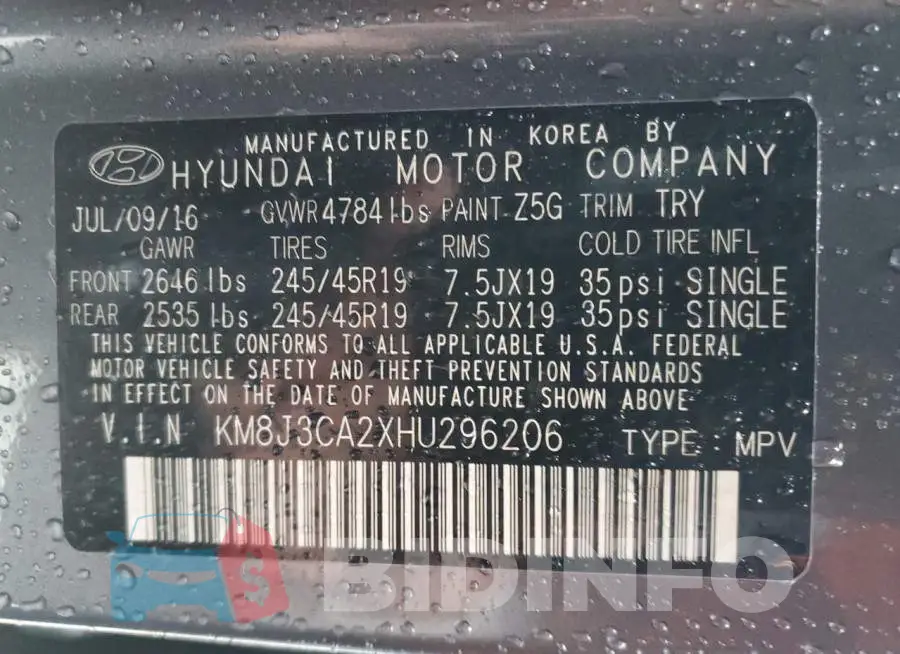 KM8J3CA2XHU296206 Photo# 12