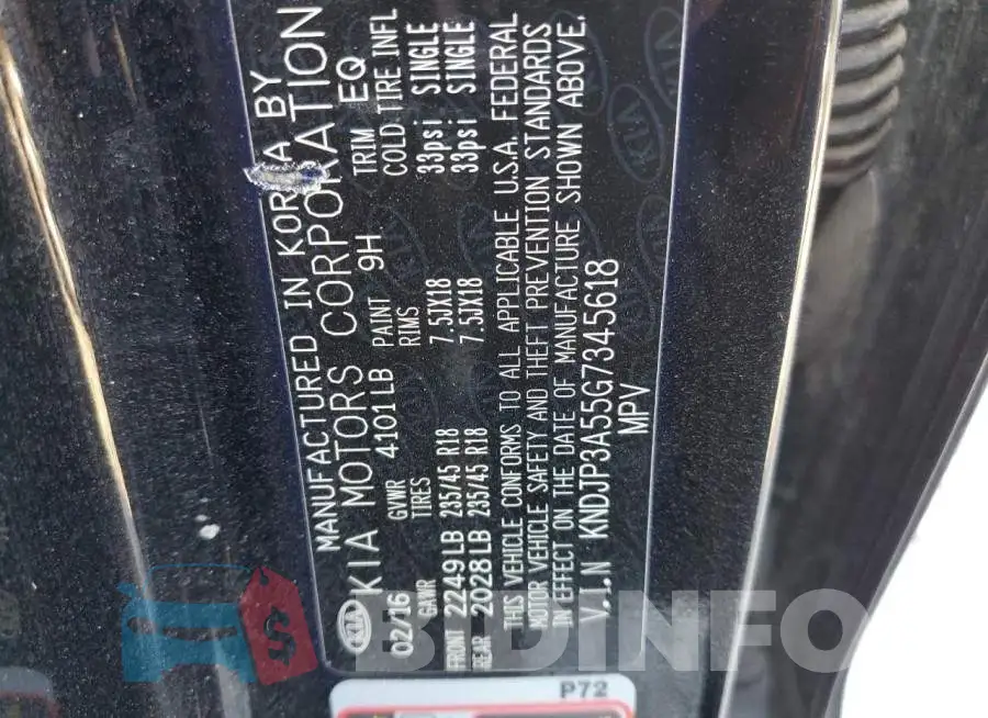 KNDJP3A55G7345618 Photo# 13
