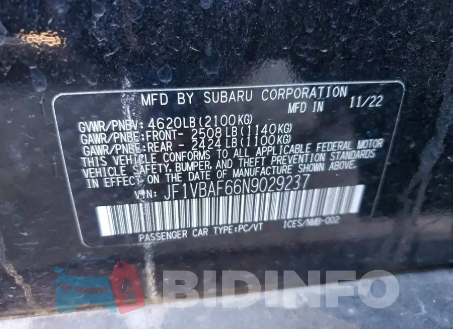 JF1VBAF66N9029237 Photo# 12