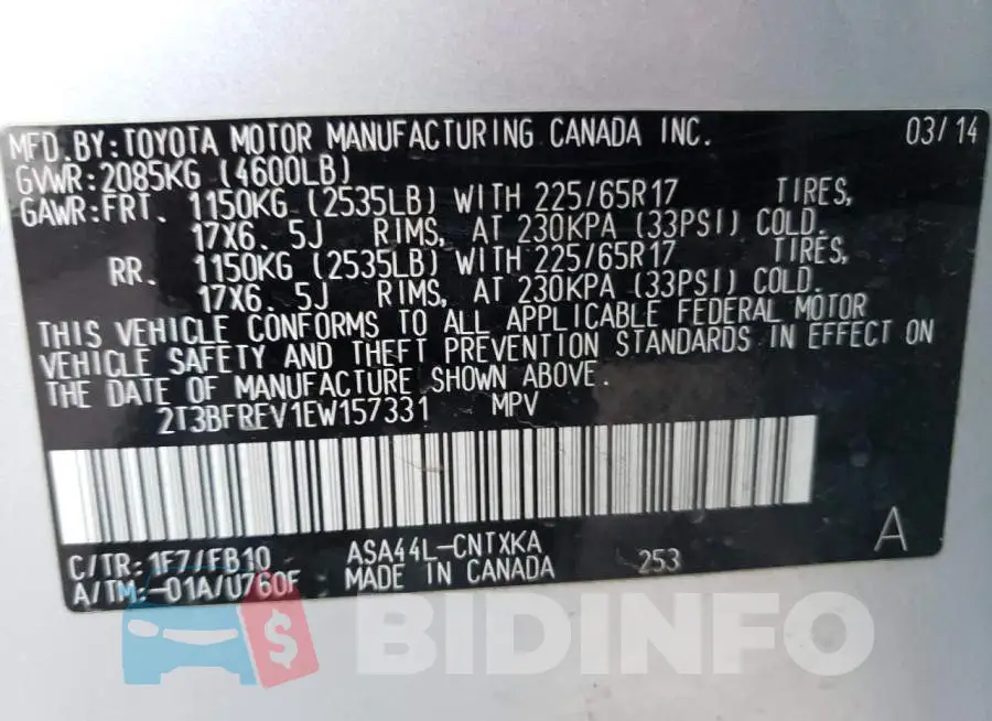 2T3BFREV1EW157331 Photo# 13