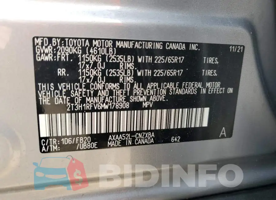 2T3H1RFV6MW178908 Photo# 14