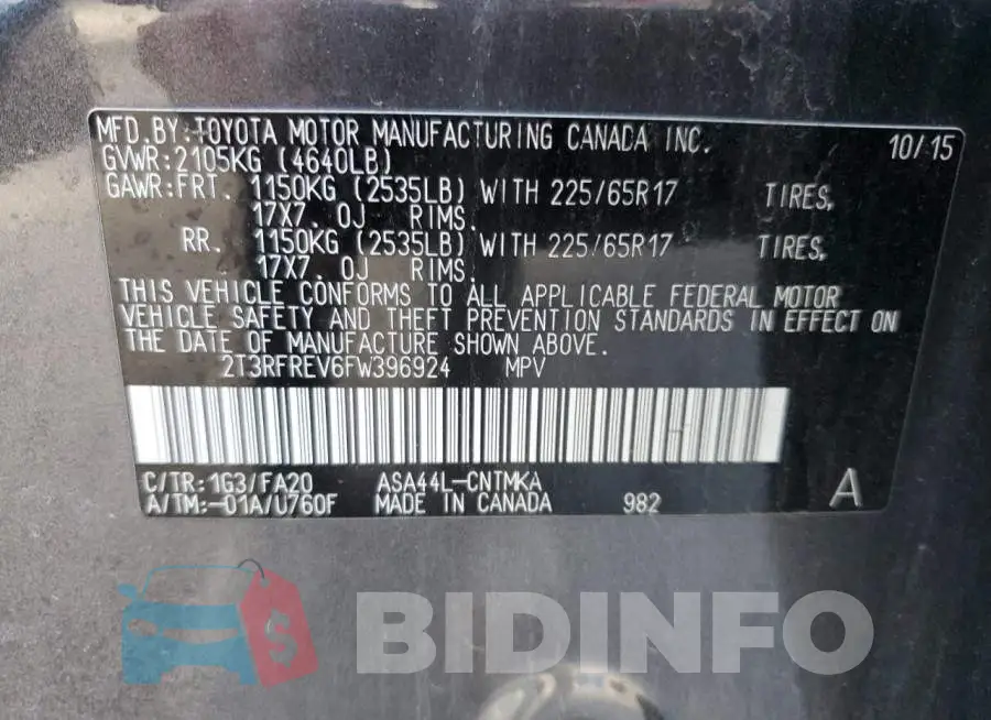 2T3RFREV6FW396924 Photo# 13