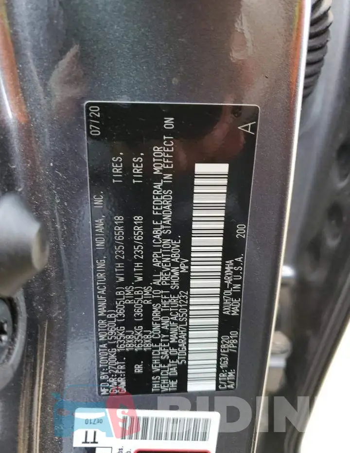 5TDGARAH7LS501232 Photo# 14